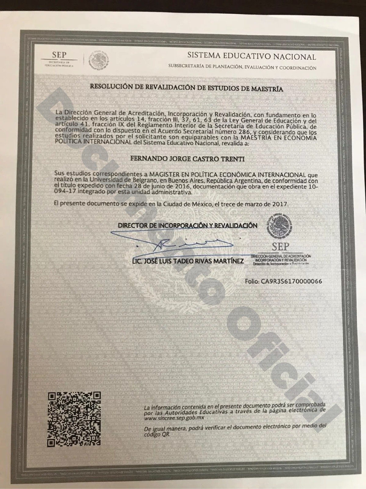 Revalidación Maestría en Relaciones Internacionales